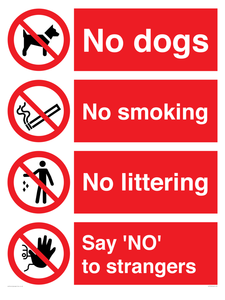 Playground Sign - No dogs, No smoking, No littering, Say 'NO' to strangers